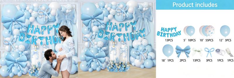 Baby blue bow themed balloon arch